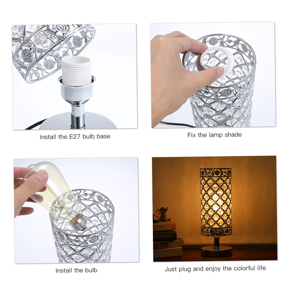 Crystal Silver Bedside Table Lamp Decorative K5 Crystal Desk Light E26