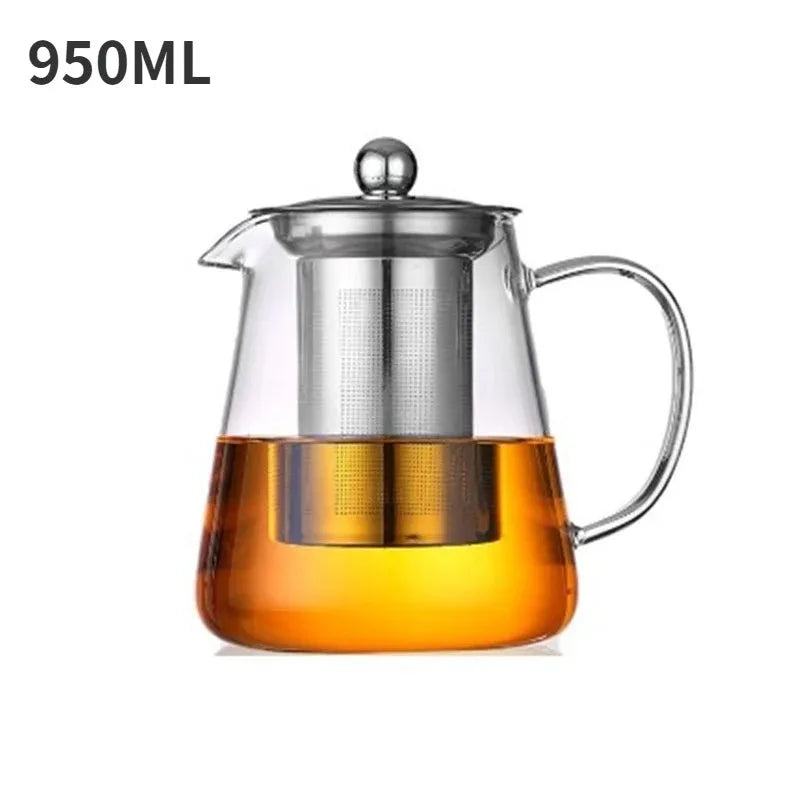 1.0L Borosilicate Glass Teapot Heat-Resistant Kettle with Stainless Infuser