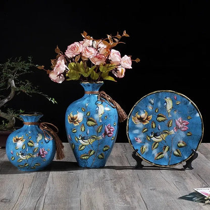 4-Piece Nordic Ceramic Vase Set Modern European Tabletop Decor Accessories - Turquoise blue