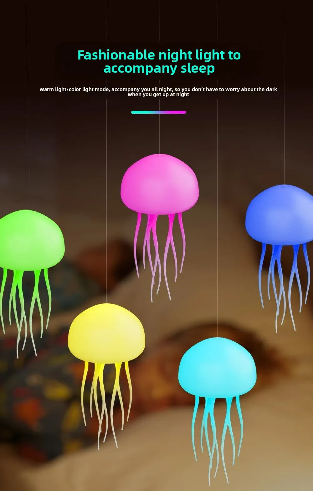 3D Movable Jellyfish Smart Lamp Voice Control RGB Anime Night Light