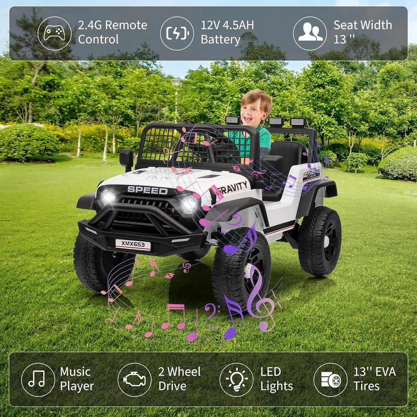 12V Kids' Ride-On Truck Electric Vehicle with Remote Control & LED Lights
