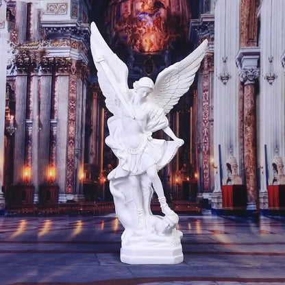 Archangel Saint Michael Statue – Angel Warrior Defeating Demon Resin Sculpture - Colourful