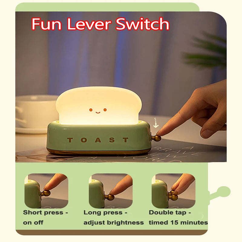 Creative Bread Toast Nightlight Rechargeable Toaster LED Lamp & Decor