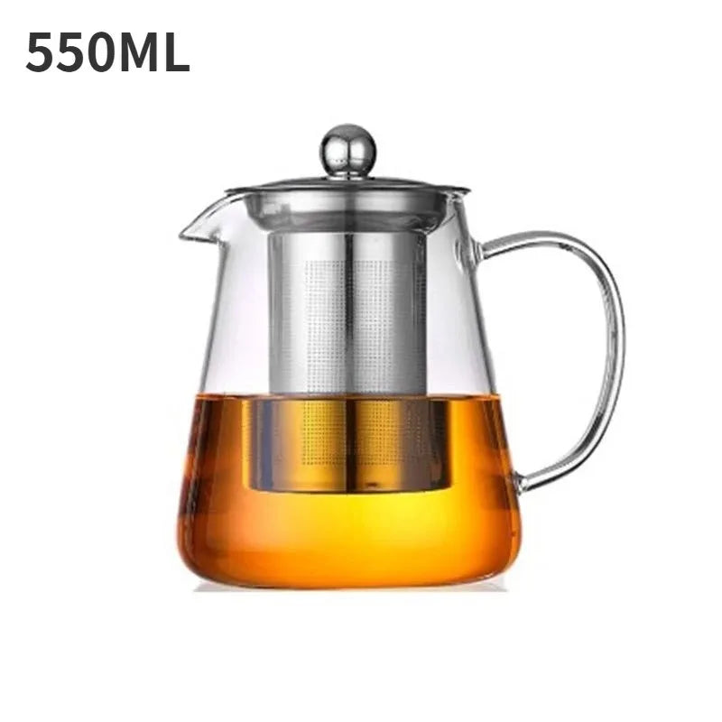1.0L Borosilicate Glass Teapot Heat-Resistant Kettle with Stainless Infuser