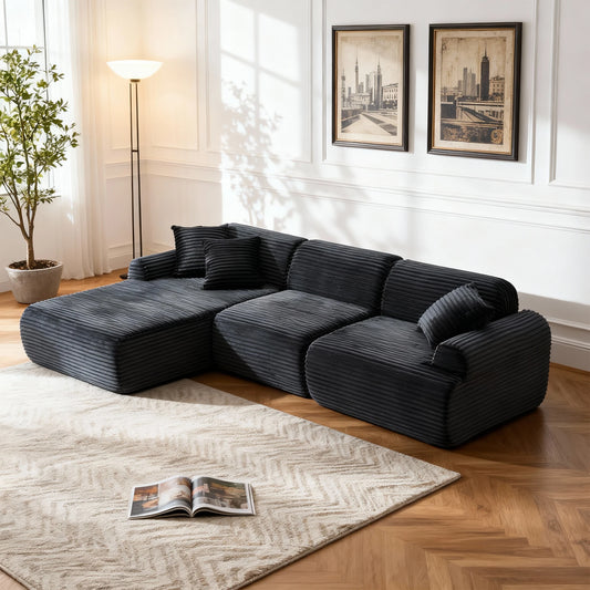 Oversized L-Shaped Modular Sofa  Pet-Friendly Faux Leather & Corduroy Couch