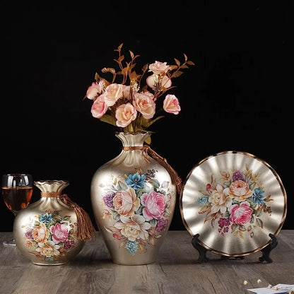 4-Piece Nordic Ceramic Vase Set Modern European Tabletop Decor Accessories - champagne
