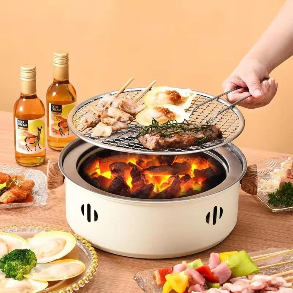 28cm Korean Charcoal BBQ Grill Stainless Steel Portable Camping Tea Stove