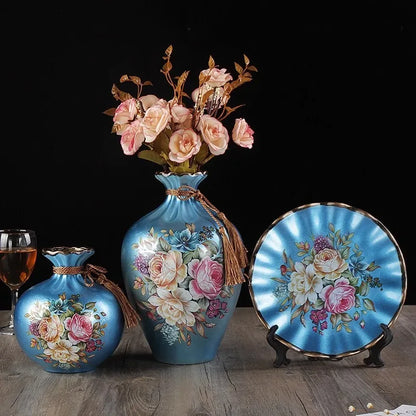 4-Piece Nordic Ceramic Vase Set Modern European Tabletop Decor Accessories - Blue Chinoiserie