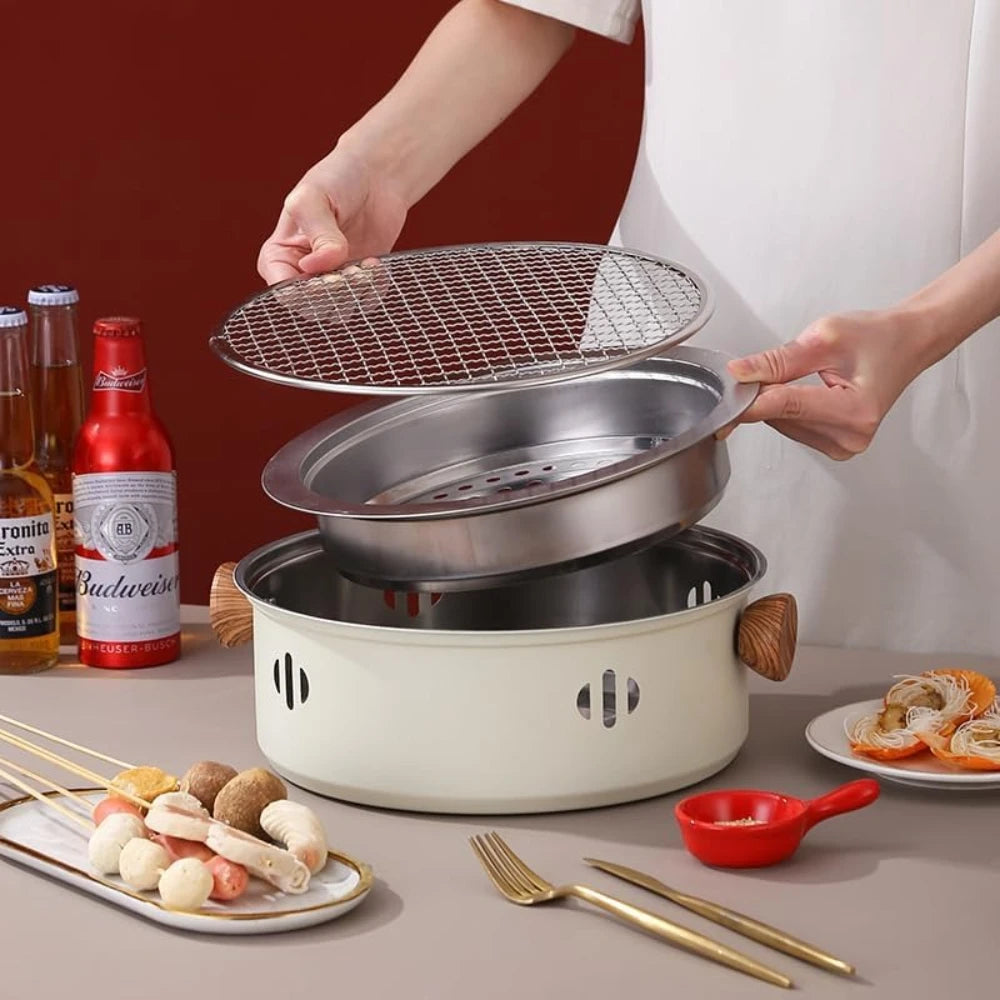 28cm Korean Charcoal BBQ Grill Stainless Steel Portable Camping Tea Stove