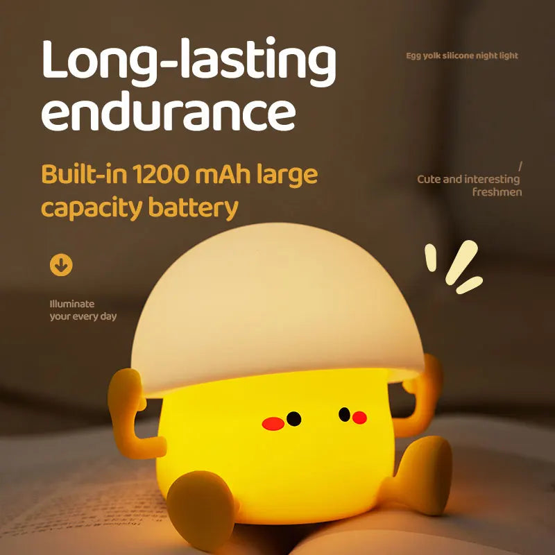 Cute Egg Yolk Mushroom Night Light Touch Dimmable USB Rechargeable Lamp