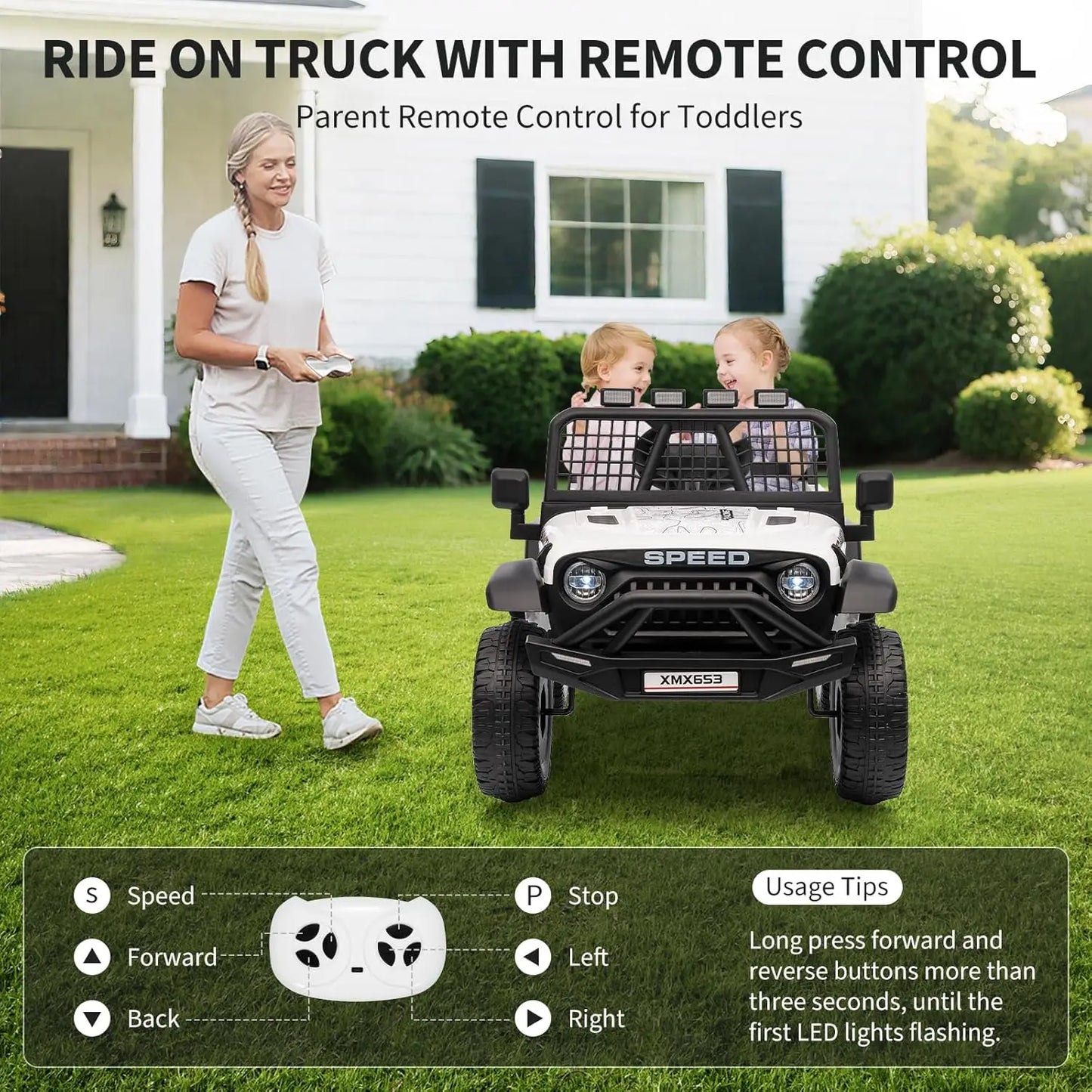 12V Kids' Ride-On Truck Electric Vehicle with Remote Control & LED Lights
