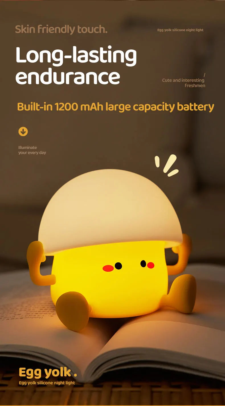 Cute Egg Yolk Mushroom Night Light Touch Dimmable USB Rechargeable Lamp