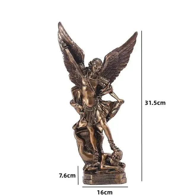Archangel Saint Michael Statue – Angel Warrior Defeating Demon Resin Sculpture - Colourful