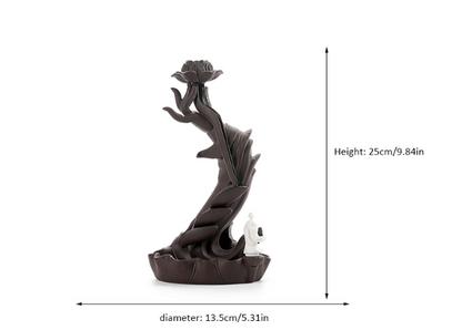 Buddha Hand Lotus Backflow Incense Burner with LED Ring
