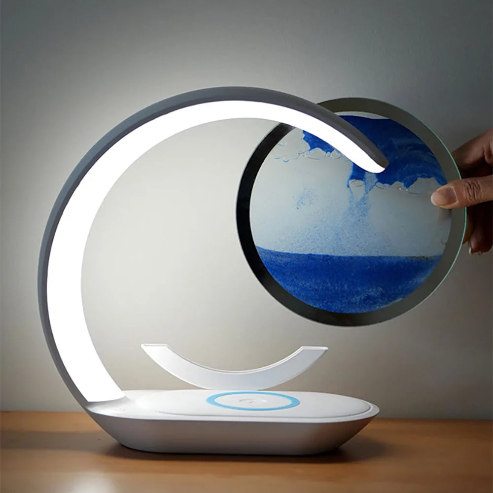 3D Quicksand Table Lamp 15W Wireless Charging Hourglass Night Light