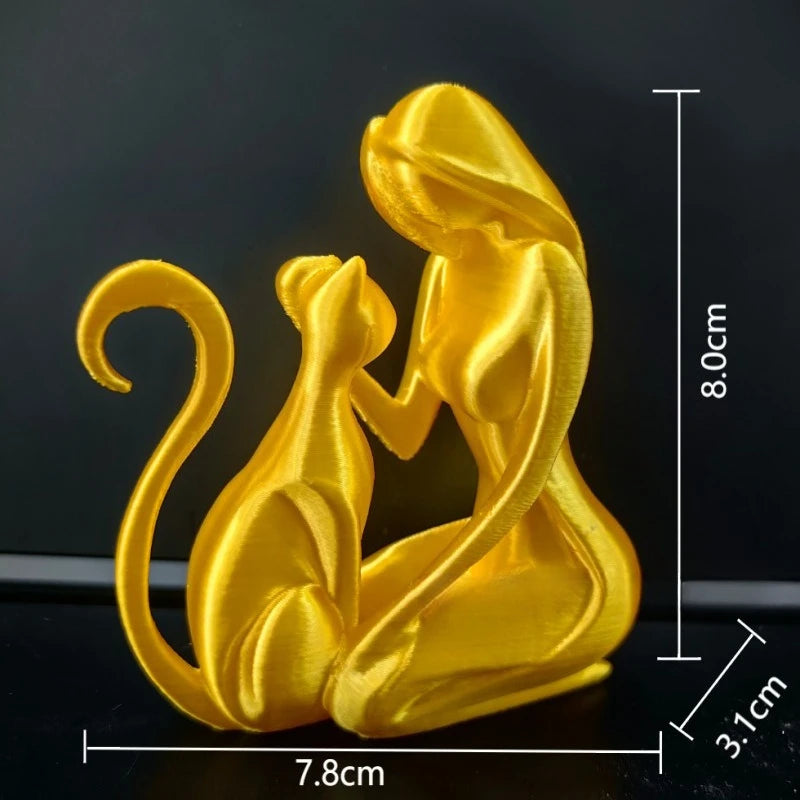 Ceramic Hug Cat Woman Statue Creative Desktop Ornament for Cat Lovers