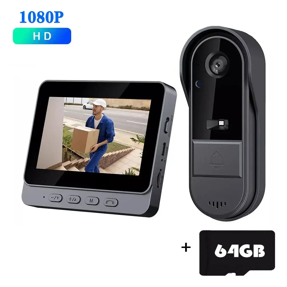 1080P Wireless WiFi Video Doorbell 4.3" IPS Screen & IR Night Vision