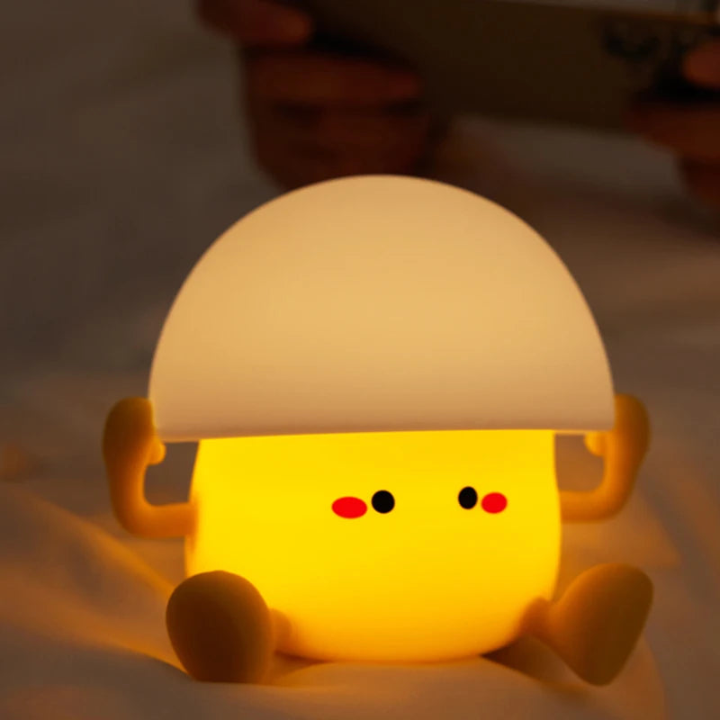 Cute Egg Yolk Mushroom Night Light Touch Dimmable USB Rechargeable Lamp