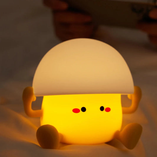 Cute Egg Yolk Mushroom Night Light Touch Dimmable USB Rechargeable Lamp