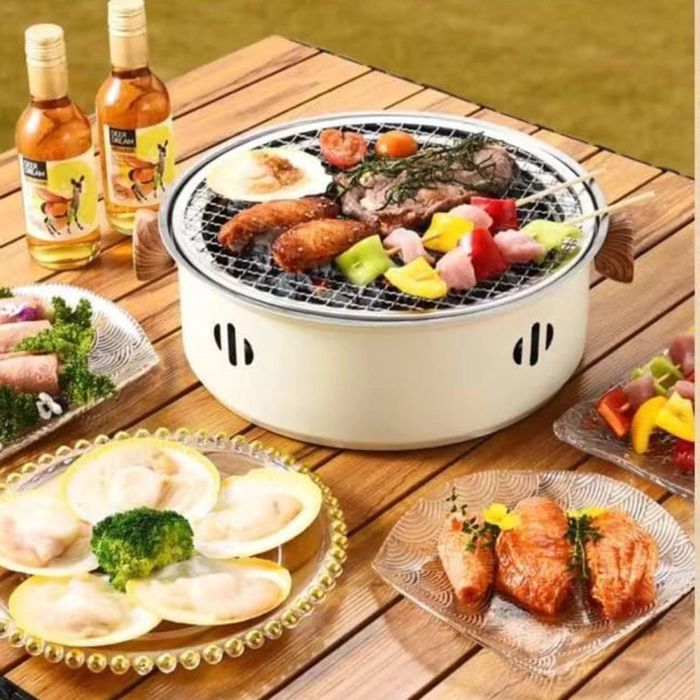 28cm Korean Charcoal BBQ Grill Stainless Steel Portable Camping Tea Stove