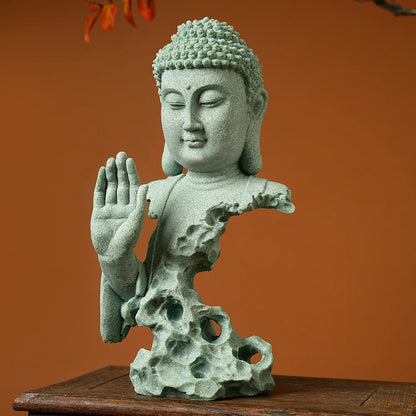 Serene Zen Buddhist Statue Natural Green Sandstone Desktop Decor