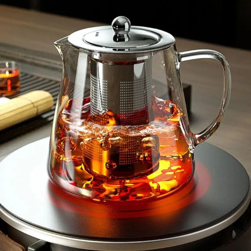 1.0L Borosilicate Glass Teapot Heat-Resistant Kettle with Stainless Infuser