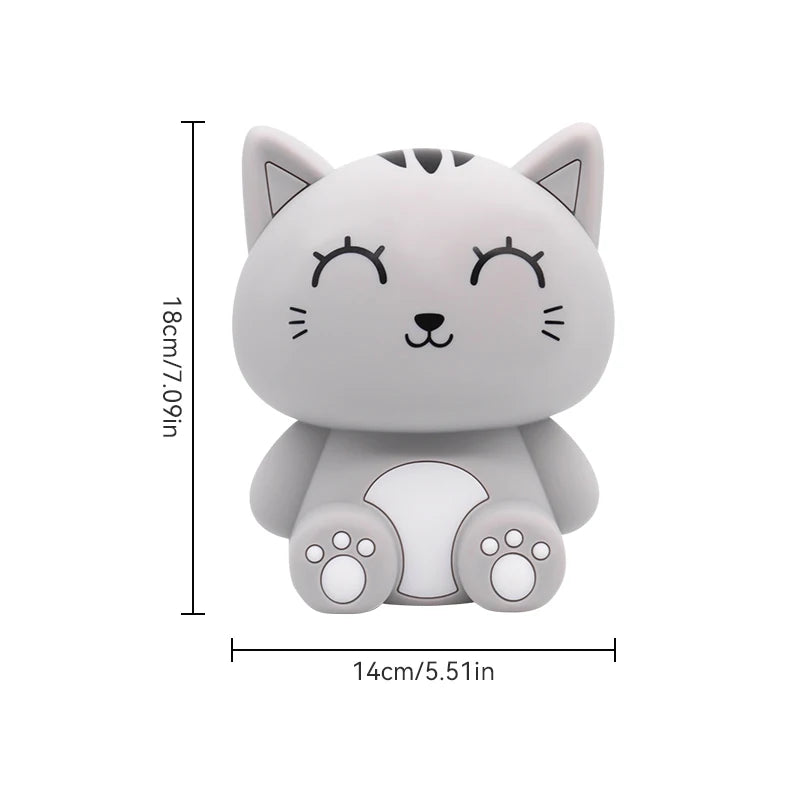 Gray Cat Bedside Night Light Touch Dimming & Timer Rechargeable LED Lamp