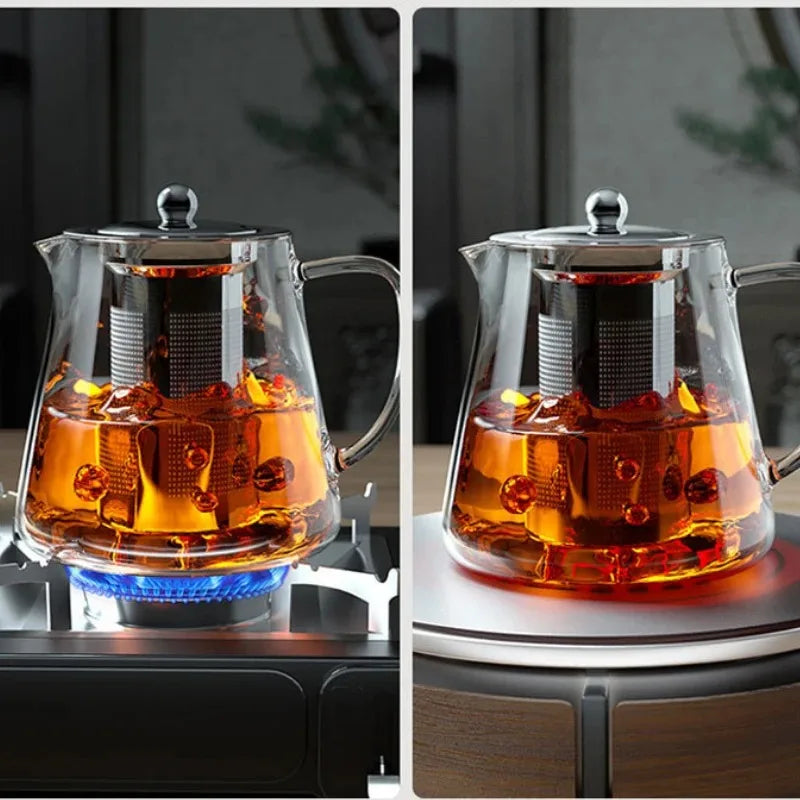 1.0L Borosilicate Glass Teapot Heat-Resistant Kettle with Stainless Infuser