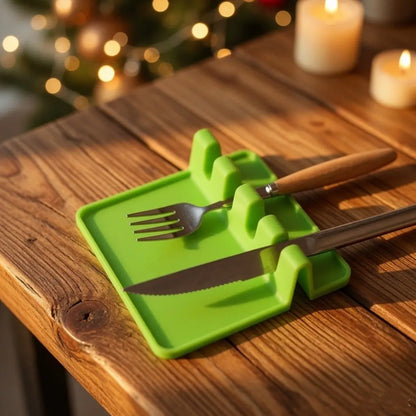Silicone Utensil Rest – 4-Slot Spoon Holder with Drip Dish