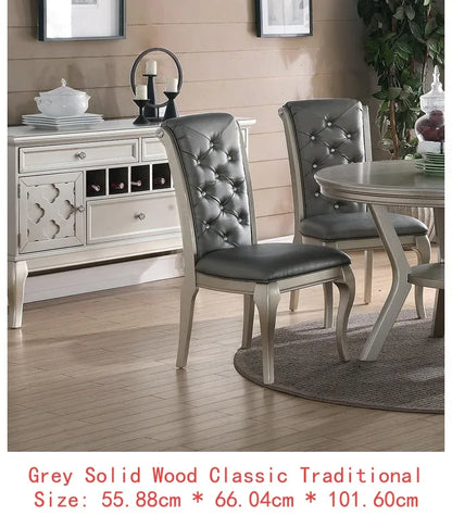 7-Piece Formal Glass Dining Set Silver Hue Table & 6 Tufted Side Chairs - Item Type 1