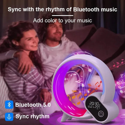 Creative Q Light Smart Alarm Clock Lamp – Bluetooth Speaker, Wireless Charger & Sunrise Mood Lighting - White