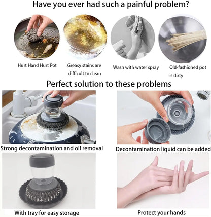 Soap Dispensing Palm Scrubber – Pot & Pan Cleaner with PET Refill Balls