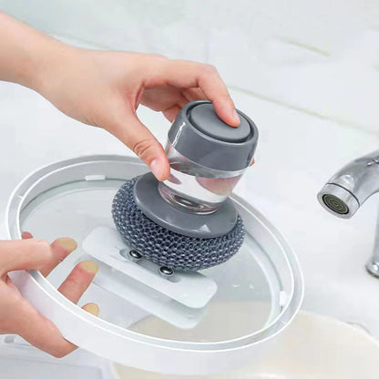 Soap Dispensing Palm Scrubber – Pot & Pan Cleaner with PET Refill Balls
