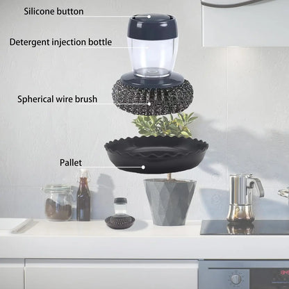 Soap Dispensing Palm Scrubber – Pot & Pan Cleaner with PET Refill Balls