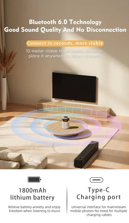 Sound system with Bluetooth 6.0 technology in a living room setting
