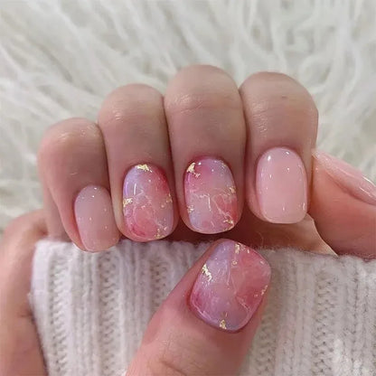 24pcs Spring Flower & Butterfly Press-On Nails Short Square French Tips - Ninjanew
