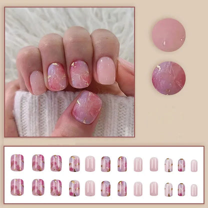 24pcs Spring Flower & Butterfly Press-On Nails Short Square French Tips - Ninjanew