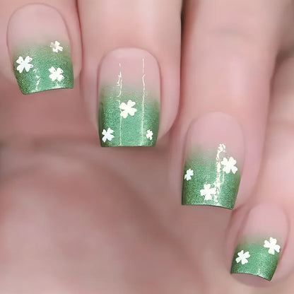24pcs Spring Flower & Butterfly Press-On Nails Short Square French Tips - Ninjanew