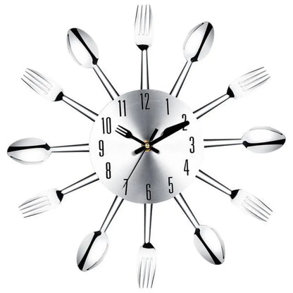 Stainless Steel Utensil Kitchen Wall Clock – Silent Movement