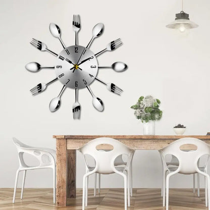 Stainless Steel Utensil Kitchen Wall Clock – Silent Movement