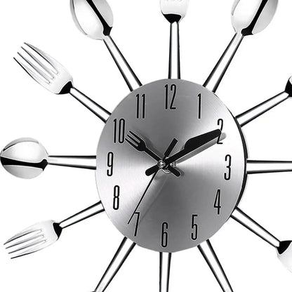 Stainless Steel Utensil Kitchen Wall Clock – Silent Movement