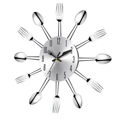 Stainless Steel Utensil Kitchen Wall Clock – Silent Movement