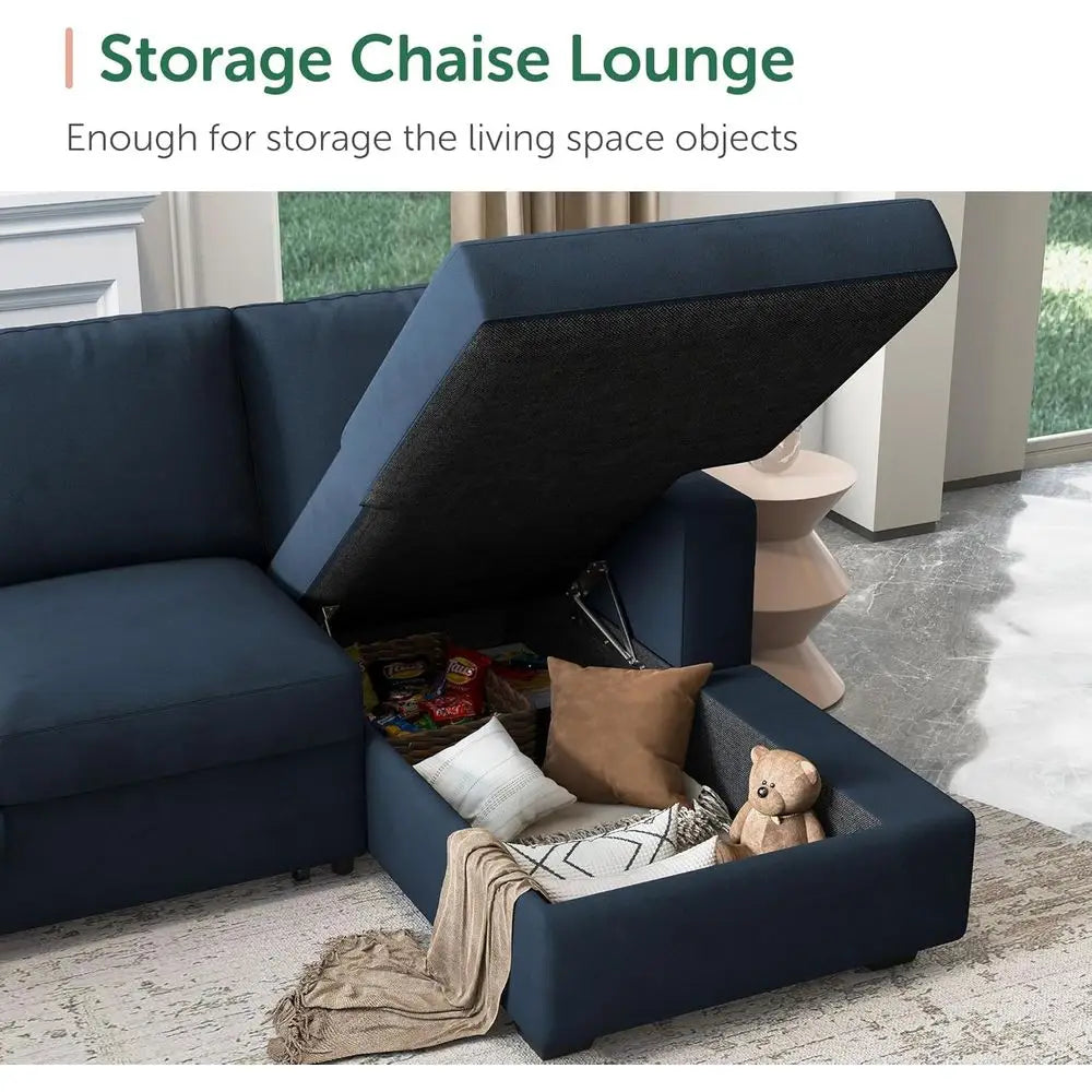 Storage chaise lounge with items inside in a living room setting