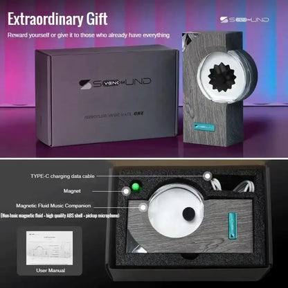 Svenom music device with packaging and accessories on a purple background