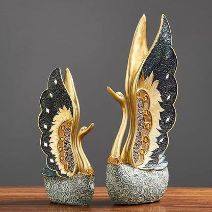 Elegant Swan Resin Sculpture Set – Luxury Swan Couple Tabletop Decor - L