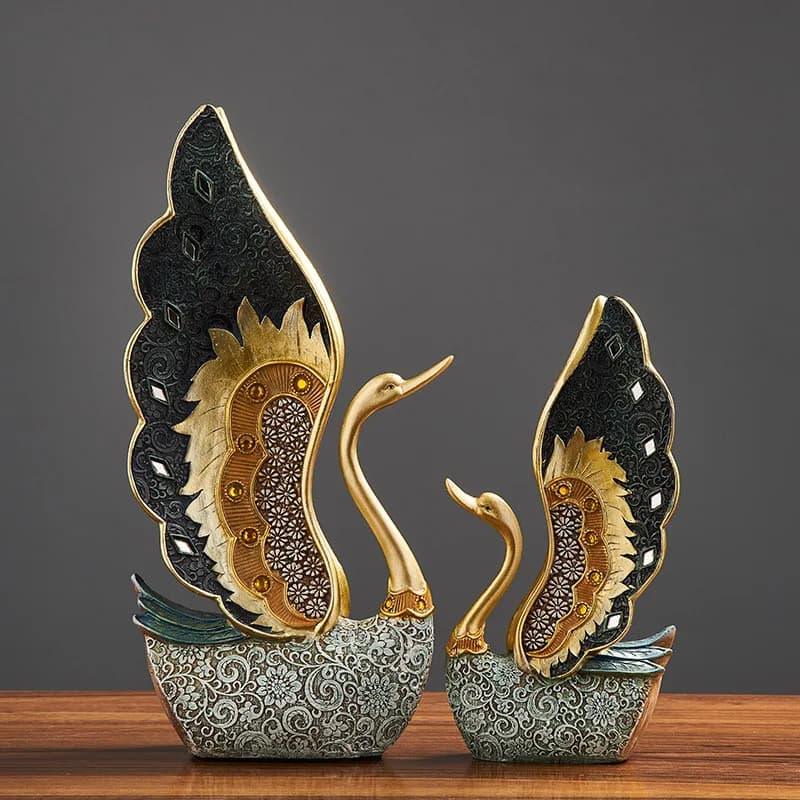 Elegant Swan Resin Sculpture Set – Luxury Swan Couple Tabletop Decor - L