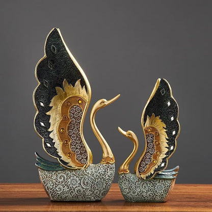 Elegant Swan Resin Sculpture Set – Luxury Swan Couple Tabletop Decor - L