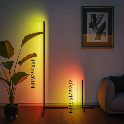 Tall floor lamp with measurements in a room setting