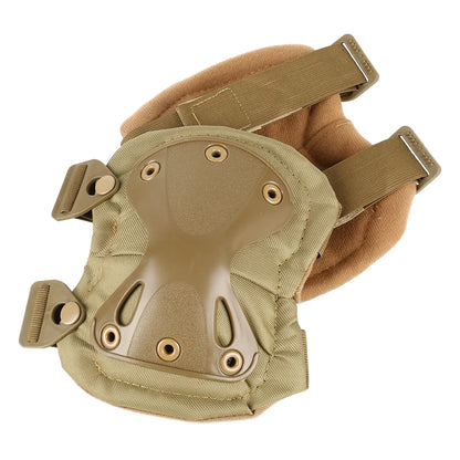 Tan knee pad with straps on a white background