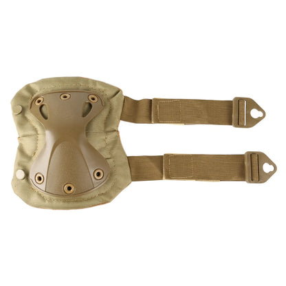 Tan knee pad with straps on a white background